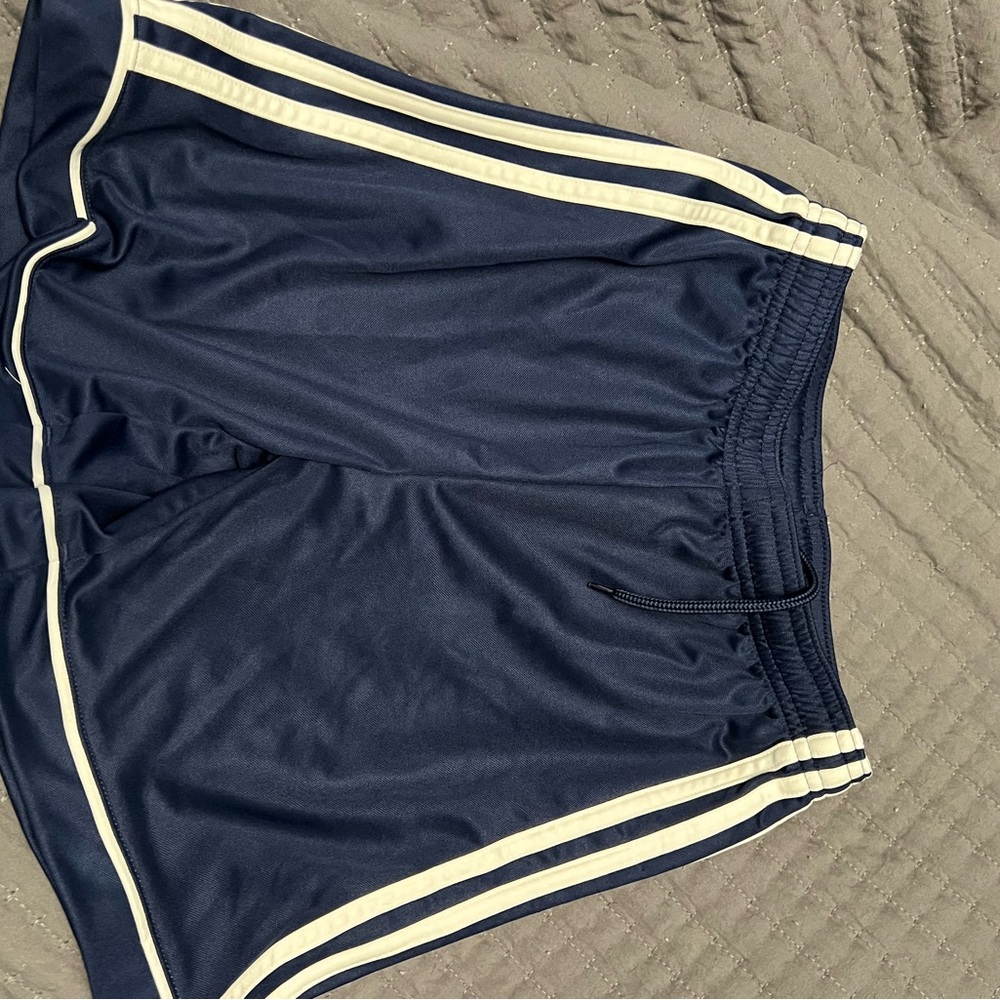 Navy Blue Athletic Shorts with White Stripes